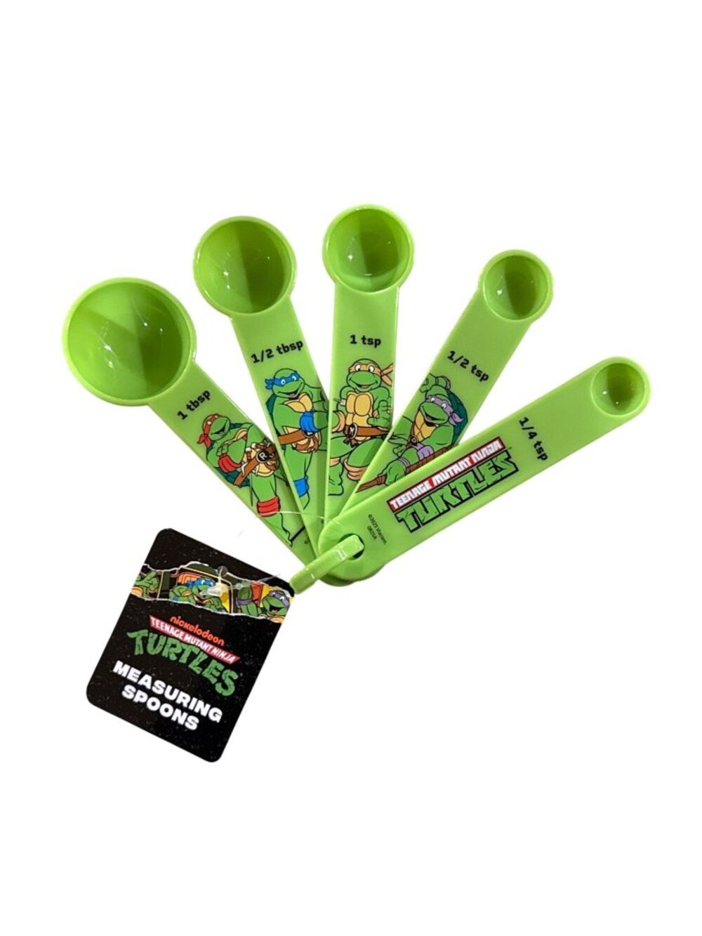 5pc Set Teenage Mutant Ninja Turtles Measuring Spoons Lime Green TMNT Graphics